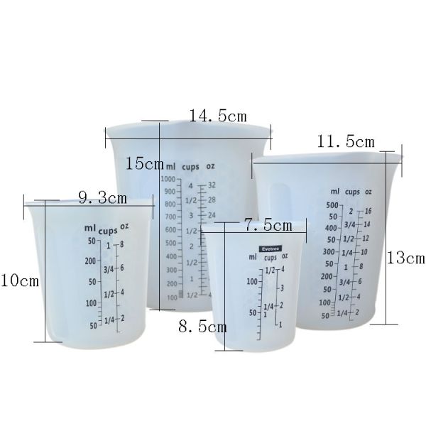 Heat Resistant Silicone Kitchen Tool Measuring Cups 500ml 16oz Custom Scale