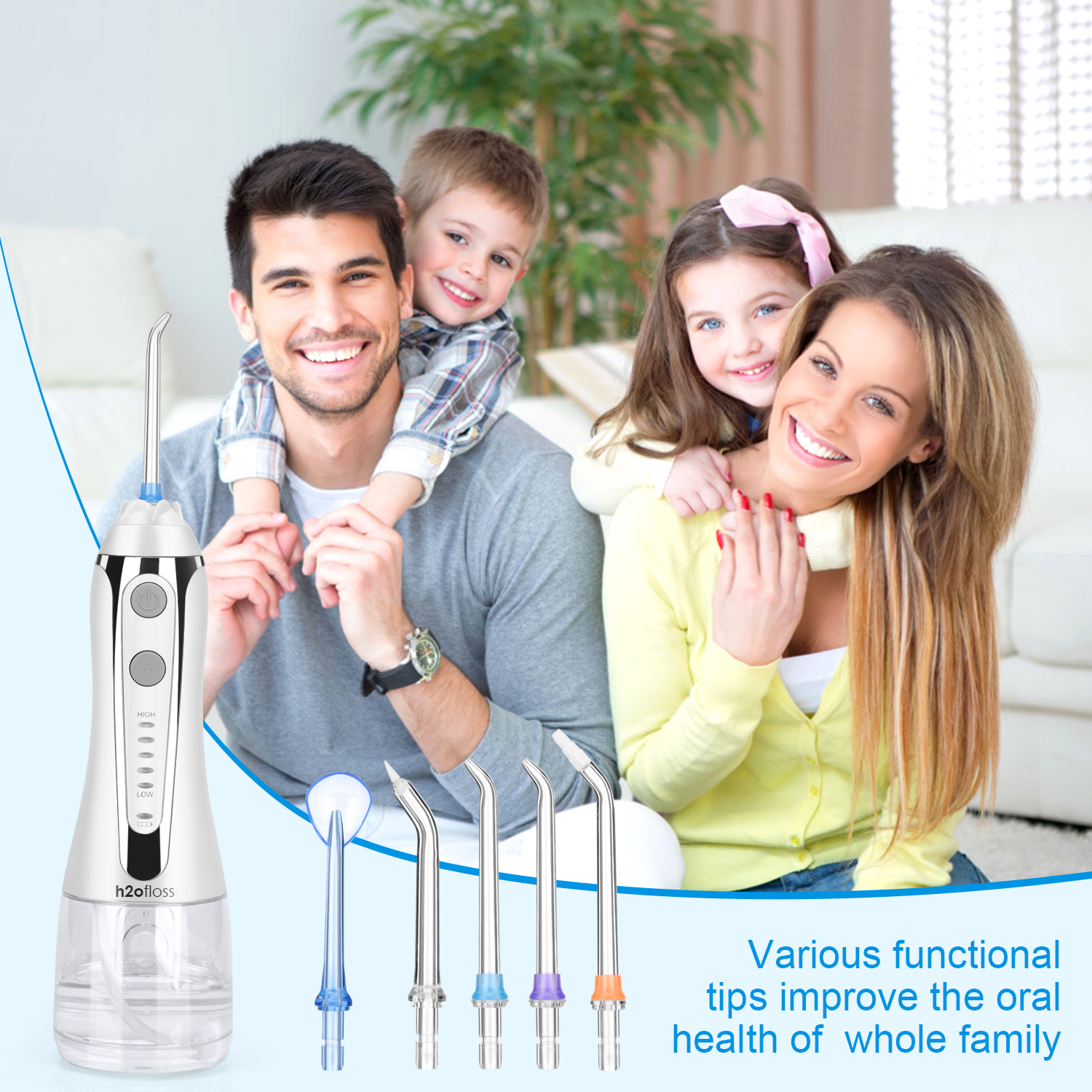 Dental Cordless Water Flosser Rechargeable Household With 7 Nozzles