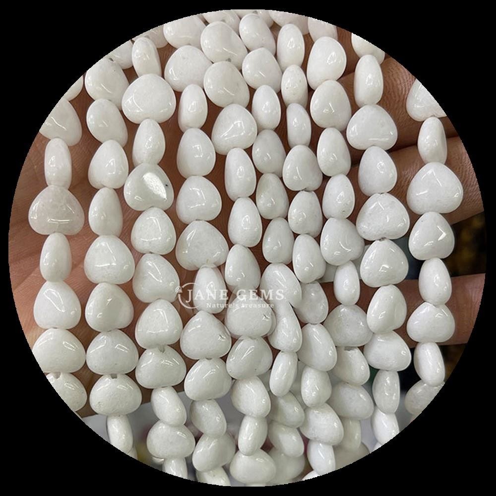 White Jade Gold Sandstone Gem Bead Natural Crystal Heart Shape Stone Loose Bead Strands For Bracelets