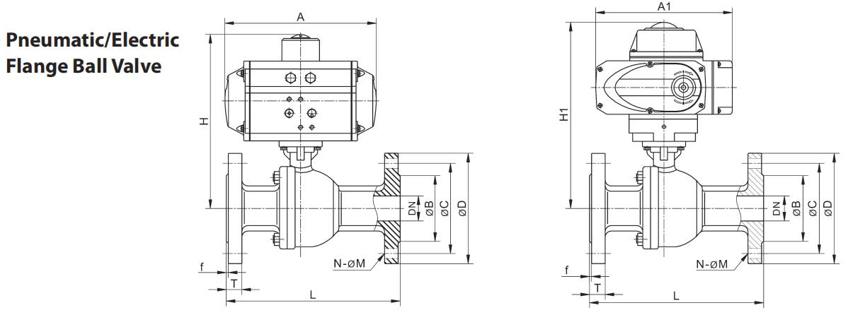 Electric Actuator Two Piece Flange Ball Valve 1'' DN25 Stainless Steel