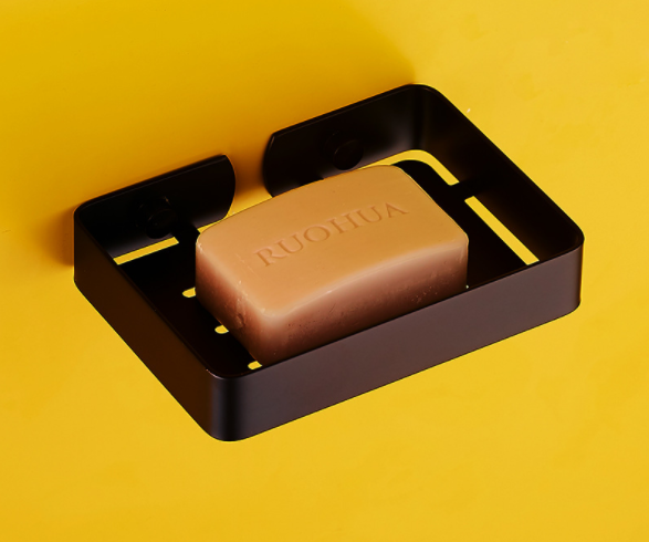 Kitchen Wall Mounted Bathroom Soap Holder Black Adhesive No Drilling