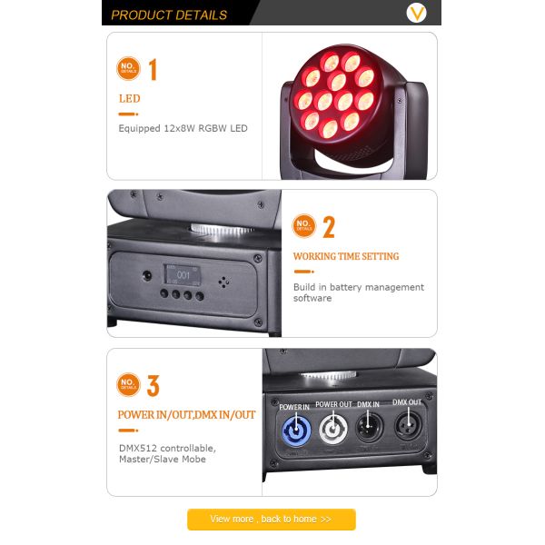 12x8W LED Moving Head Light Stage Lights RGBW Spotlight with Sound Activated for Disco Club Party Stage Lighting Shows