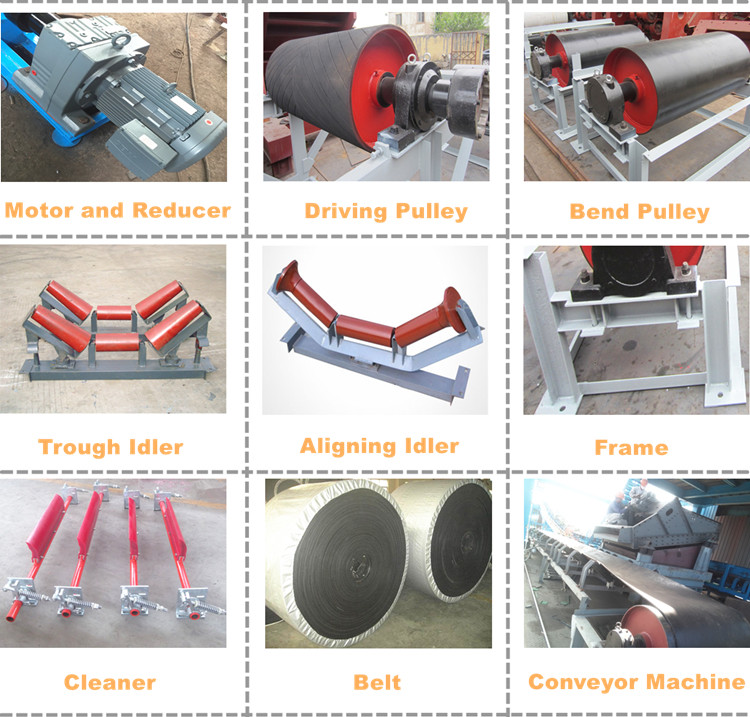 Black Rubber Belting Idler Roller Flat Belt Conveyor For Bulk Material