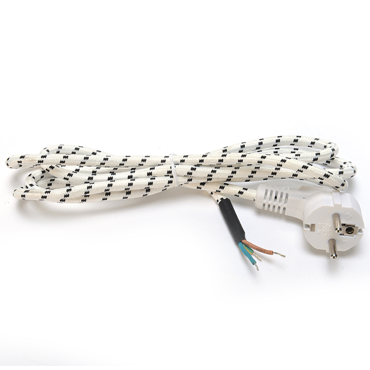VDE Standard Power Cord for Steam Iron Commercial Rated Current 16A 3 Prong Cotton Braided AC Extension Cord