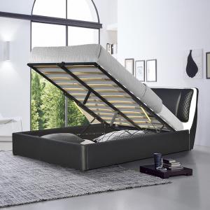 China SUNNY Classic Black PU Leather Bed Wooden Bed Frame With Lift Up Storage on sale