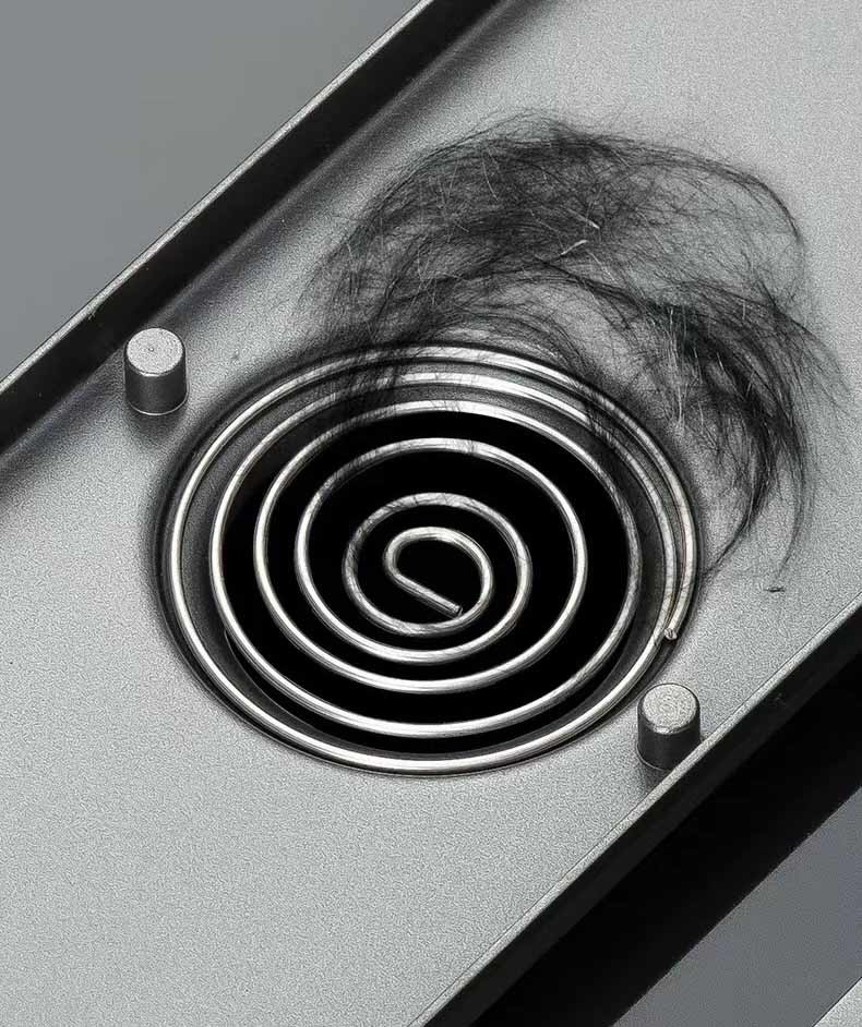 Matte Silver Stainless Steel Linear Shower Drain With Removable Pattern Grate