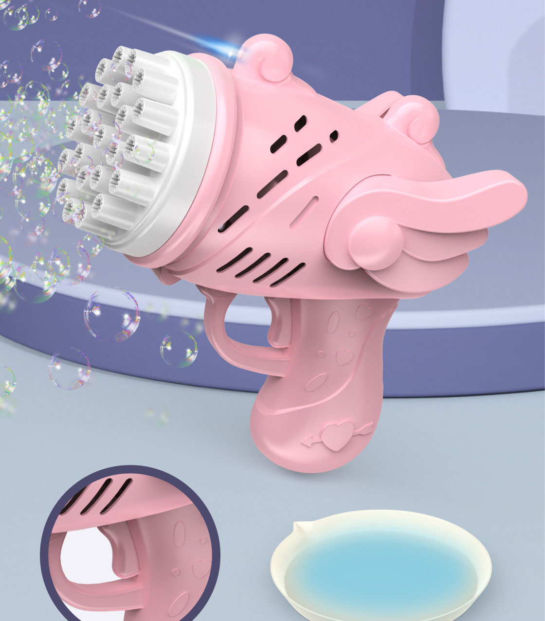 Unisex 23 Hole Angel Bubble Gun with Lighting Porous Bubble Machine 0 to 24 Months