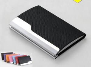 China PU Leather Cover On Metal Frame Business Card Holder With Classic Design on sale