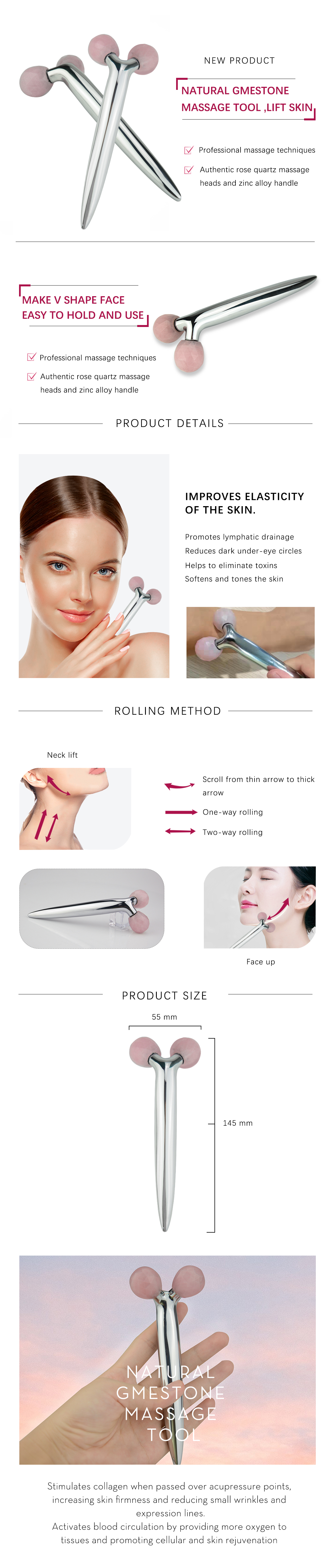 47mm*160mm 3d V Shape Anti Aging Jade Roller For Forehead Wrinkles