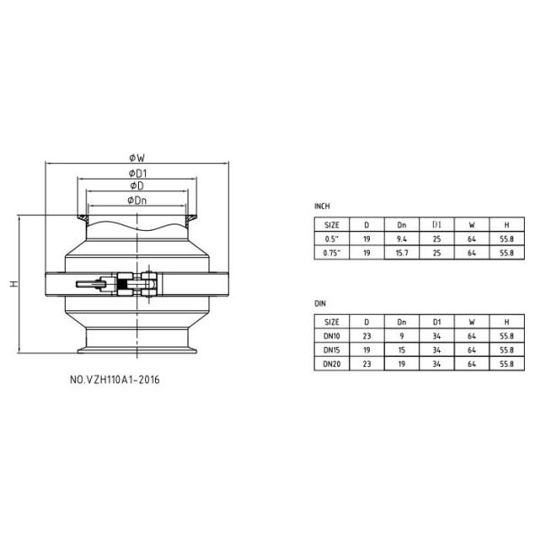 1/2" Thread Spring Return check valve/Donjoy One way valve