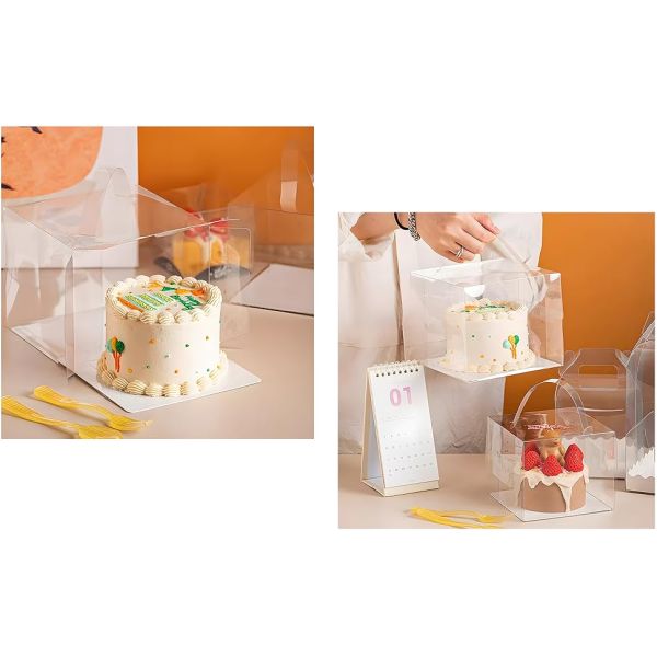 Clear Roll Cake Boxes With Gold Rope Handle & Cake Boards, Homemade & Bakery Transparent Plastic Gift Boxes，Easy Carrying, Storage Containers For