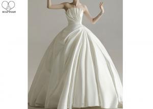 China Cream luxury Unique Ball Gown Wedding Dresses Satin Long Tail Big Pleats on sale