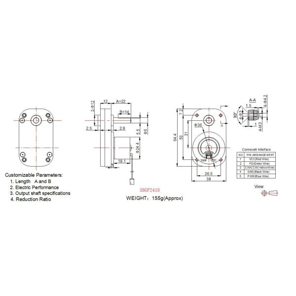 38GF2418 Small Brushless DC Motor , L Shape Spur Gearbox 12v Brushless Motor
