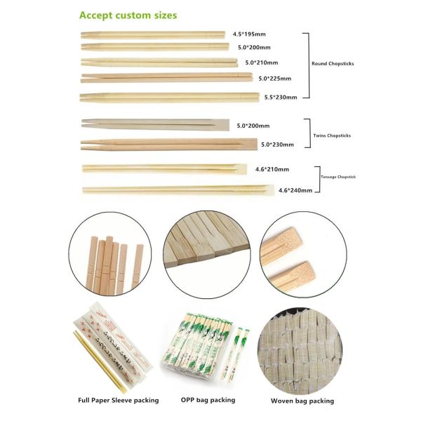 Disposable Individually Wrapped Twins bamboo Chopsticks 24cm Half Whole Cover