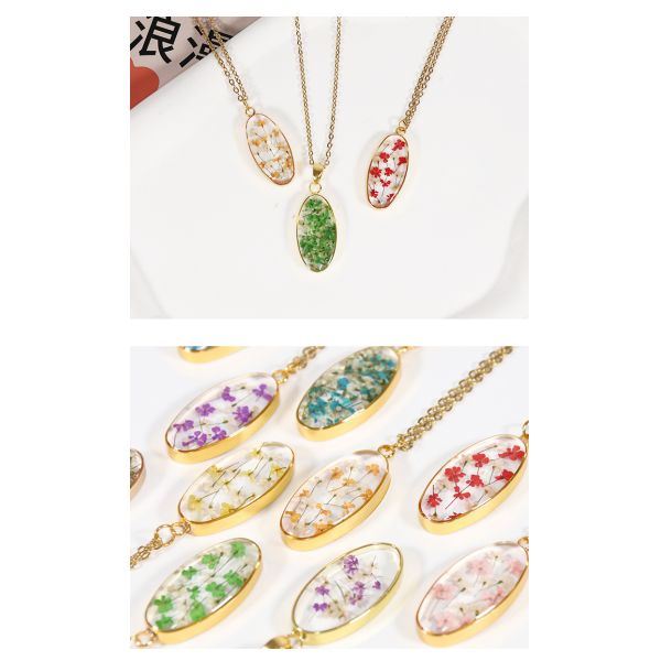 Lovers Couple 18k Gold Stainless Steel Chain Flower Epoxy Resin Pendant For Women