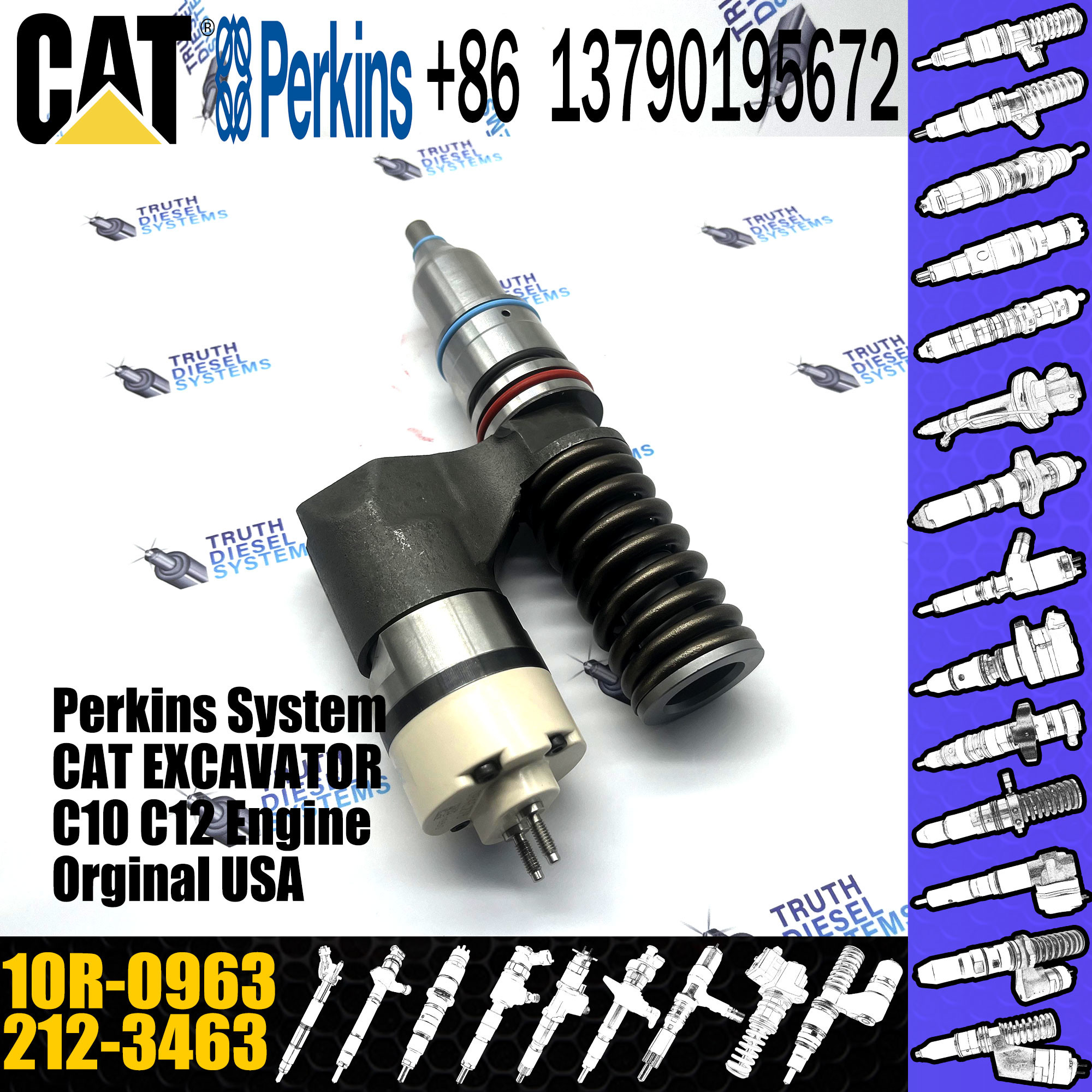 Diesel Engine Parts 3176 3196 C-10 C-12 Fuel Injector Assembly 2123463 212-3463 10R0963 10R-0963