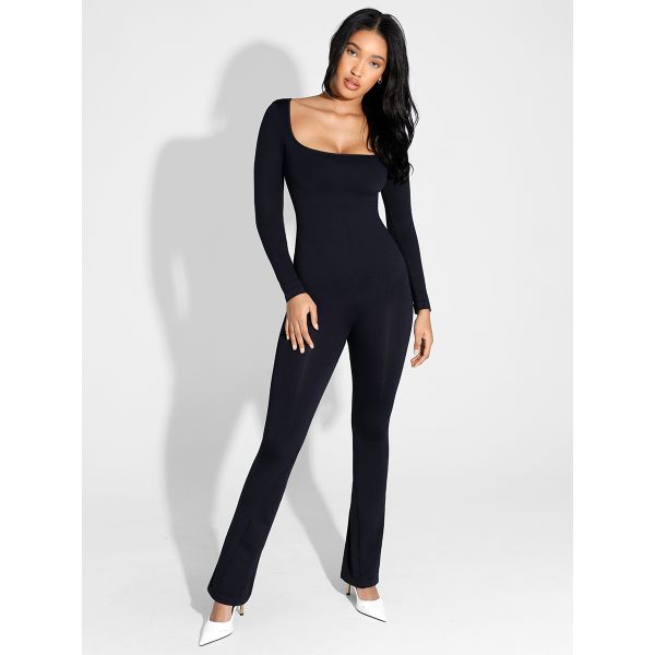 Women's High Elastic One Piece Romper with Tummy Control and Solid Pattern Skinny Fit