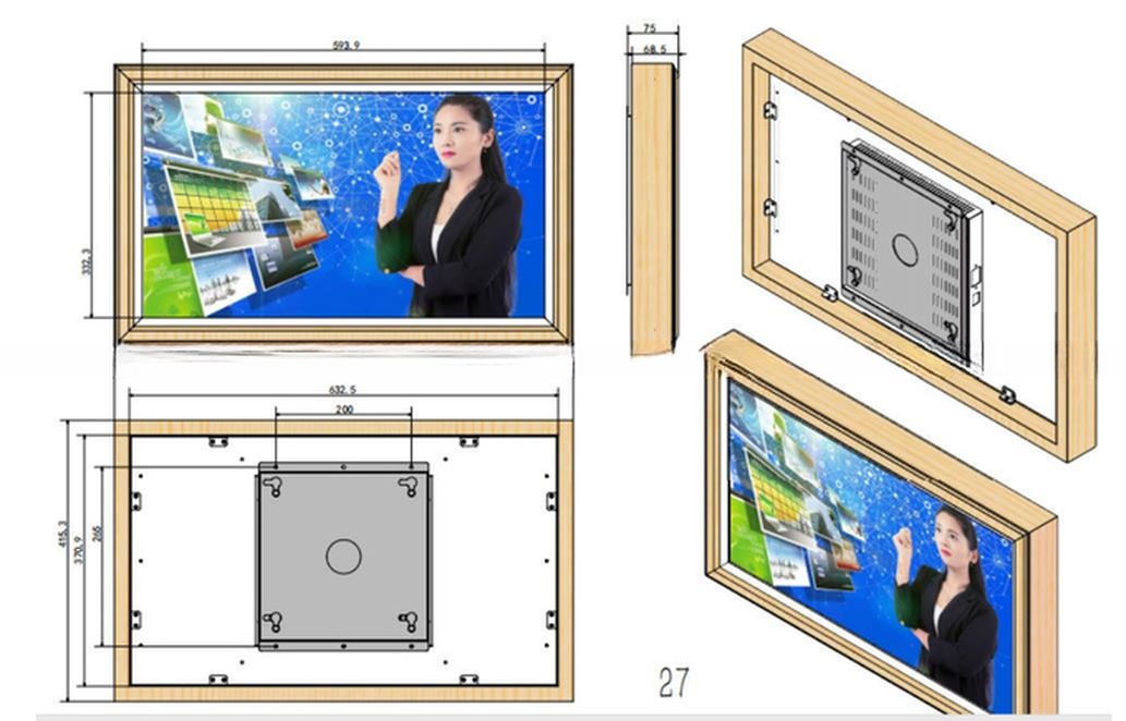 27" inch wood frame WIFI network Android screen digital NFT display monitor for art gallery museum commercial advertising kiosk