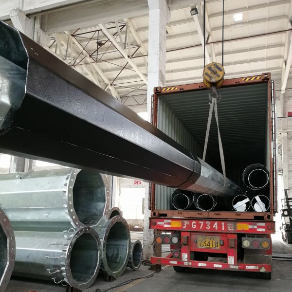 Q460 Gr65 100FT 3 Segments Polygonal Hot Dip Galvanized Burial Transmission Steel Pole
