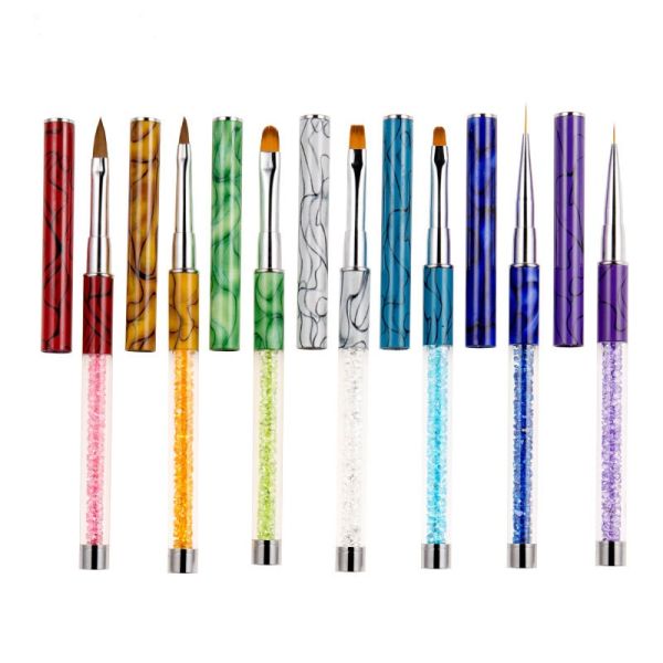 Macaron Nylon Nail Painting Brush Crystal Uv Gel Rhinestones Nail Drill Pen