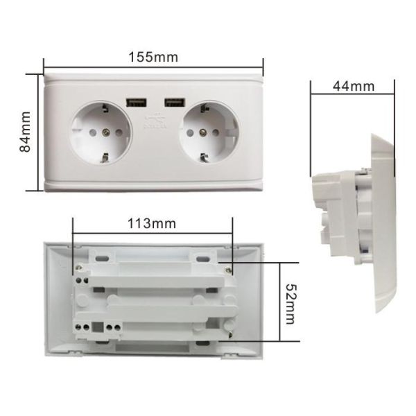 British Standard USB Wall Switch Socket , 110V ~ 250V 13A Charging Socket Panel