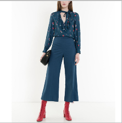 New arrival women floral ruffle collar long sleeve blouse