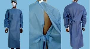 Sterile Disposable Protective Gowns Nonwoven Gowns With Knitted Cuff Medical Blue