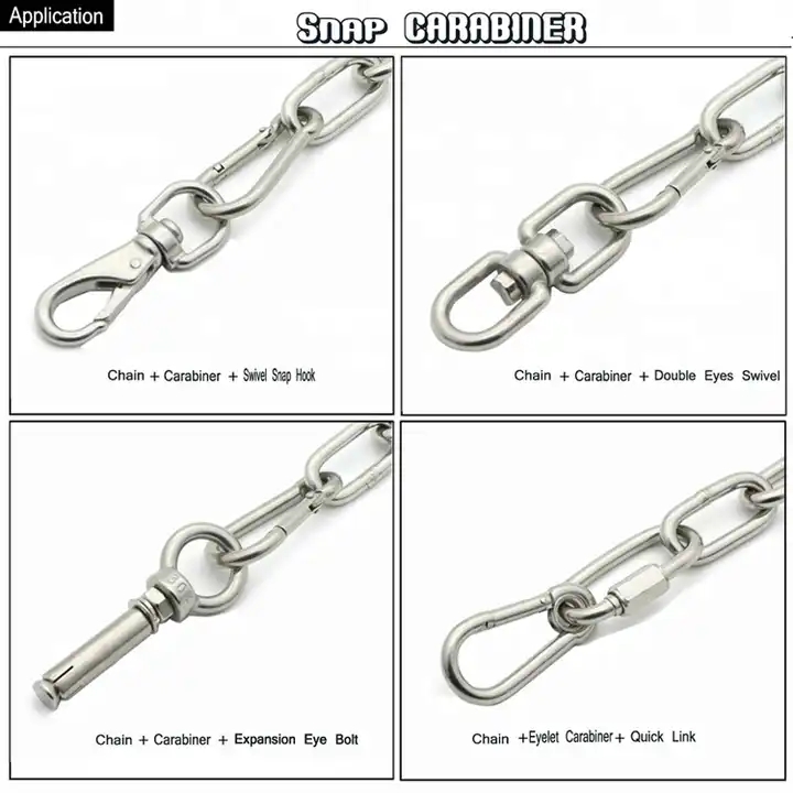 Heavy Industry 8mm Stainless 304/316 Outdoor Chain Safety Spring Clip Carabiner Snap Hook