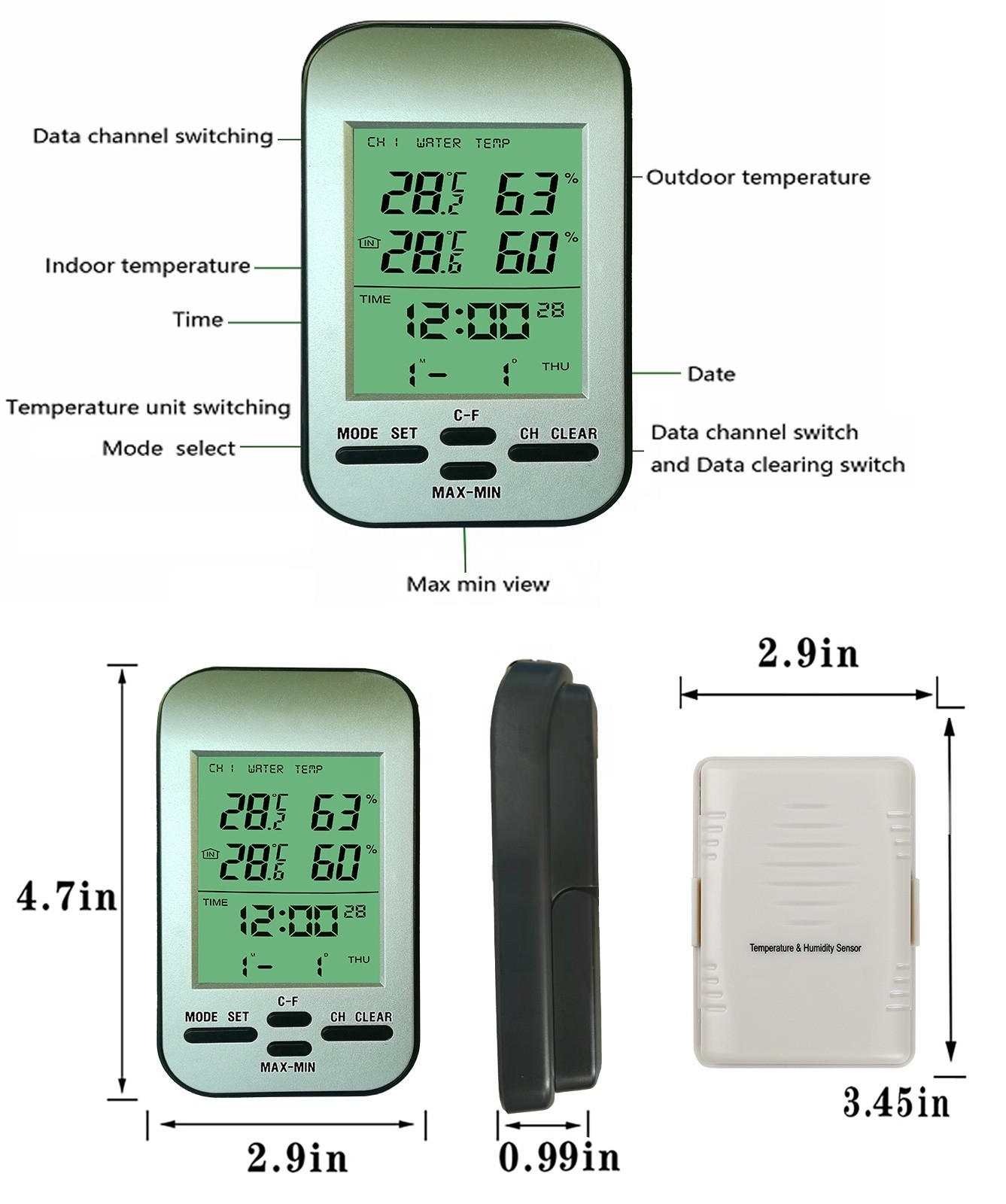 Quality Indoor Outdoor Thermometer Hygrometer Digital Weather Station With Wireless Wall Clock wholesale
