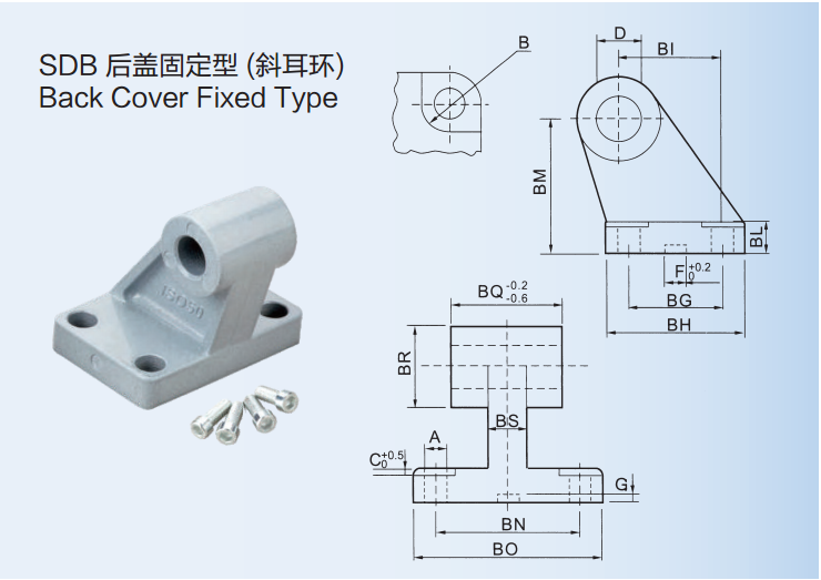 Grey SDB Air Cylinder Accessories Fixed Type / Angle Type With Back Cover
