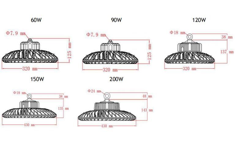 140LM / W 200W UFO LED High Bay Light Pure Light Color For Highway Toll Station