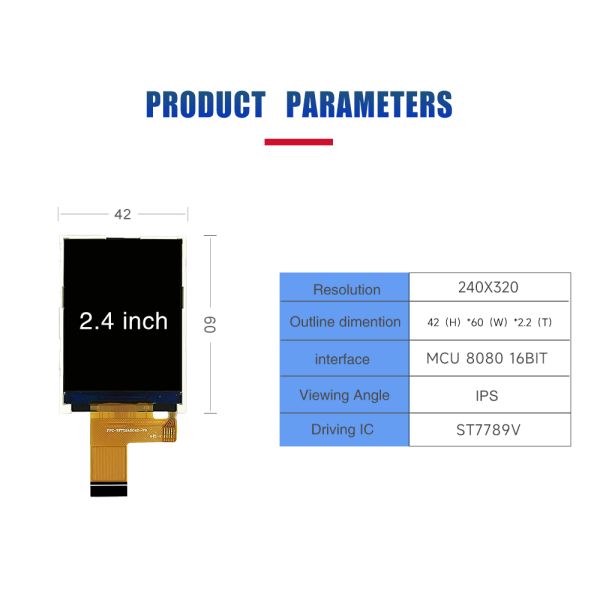 240x320 Resolution 2.4 Inch Tft Lcd Display MCU IPS IC ST7789 Multi Interface Flexibility