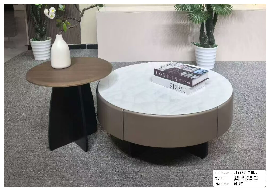 Custom Round Nesting Coffee Table Set Modern Stone Top Nesting Coffee Table