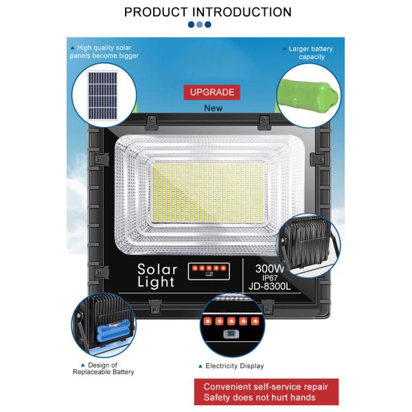 Waterproof Ip67 Remote Control ABS 300W LED Solar Flood Light Power Station