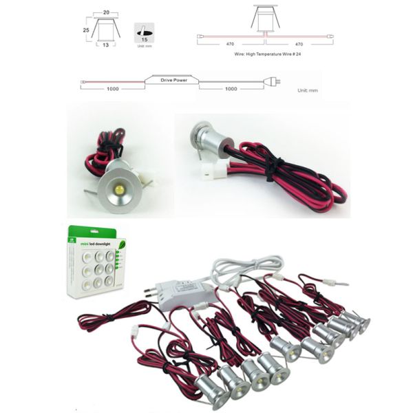 1W *9pcs Dimmable LED Down Lights kit , 98lm*9, R/G/B color 85-277Vac ressessed spotlights