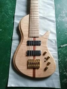 China Custom Flamed Maple Top Neck Through Body 6 Strings 24 Frets Active Pickup Electric Bass Guitar on sale