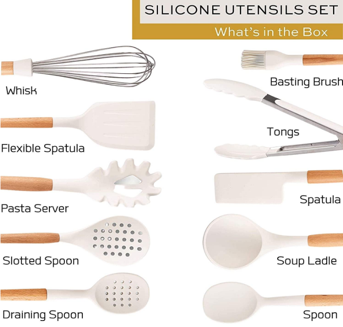 11-Piece White Silicone Kitchen Utensils Heat-Resistant BPA Free