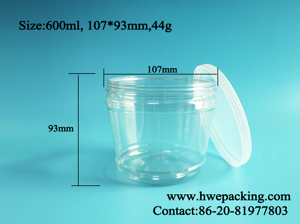 Bulk Transparent Round PET Plastic Pickle Jars 600ml Wide Mouth Vegetable Storage