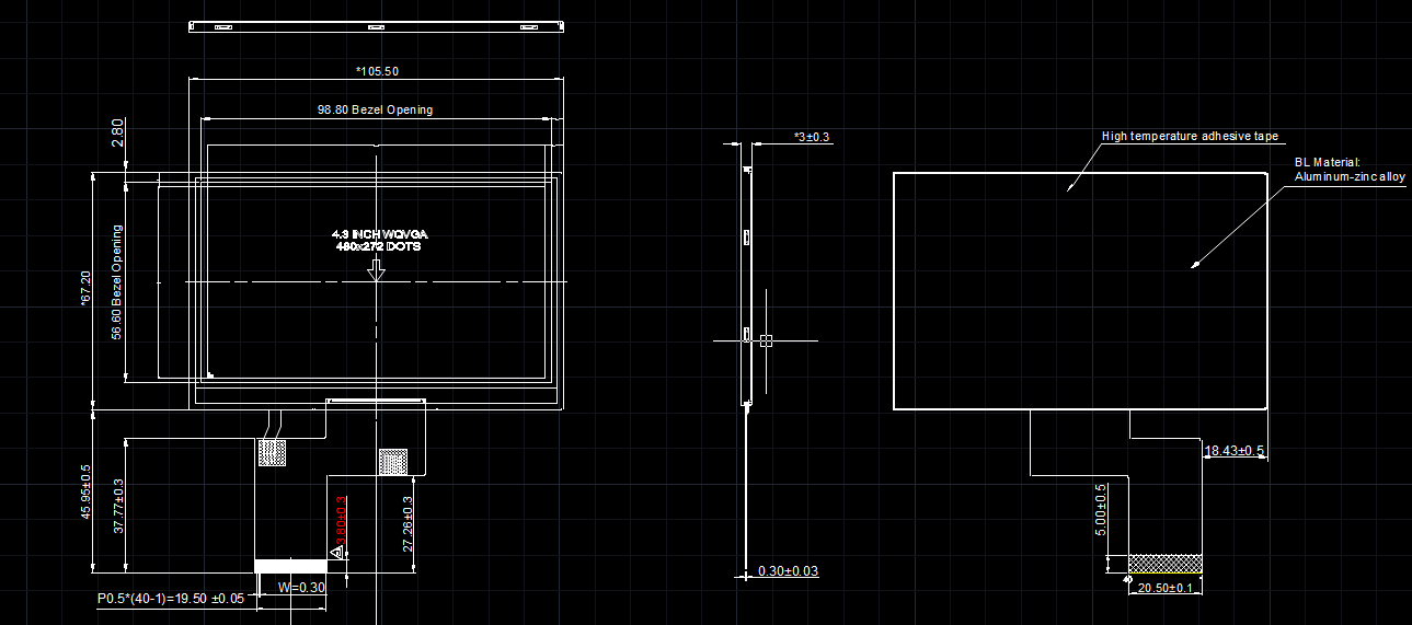 4.3 Inch 480x272 24bit Rgb Standard Tft Lcd Display St7282a IC 4.3 Inch Tft transmissive