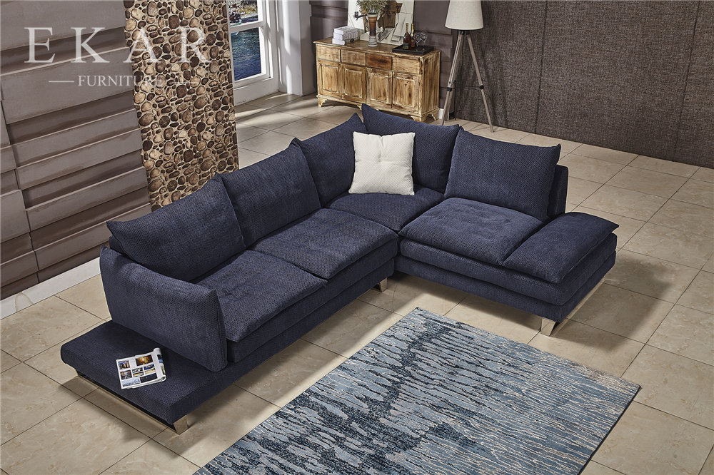 Latest Living Room Blue Fabric Pictures of Sofa Designs