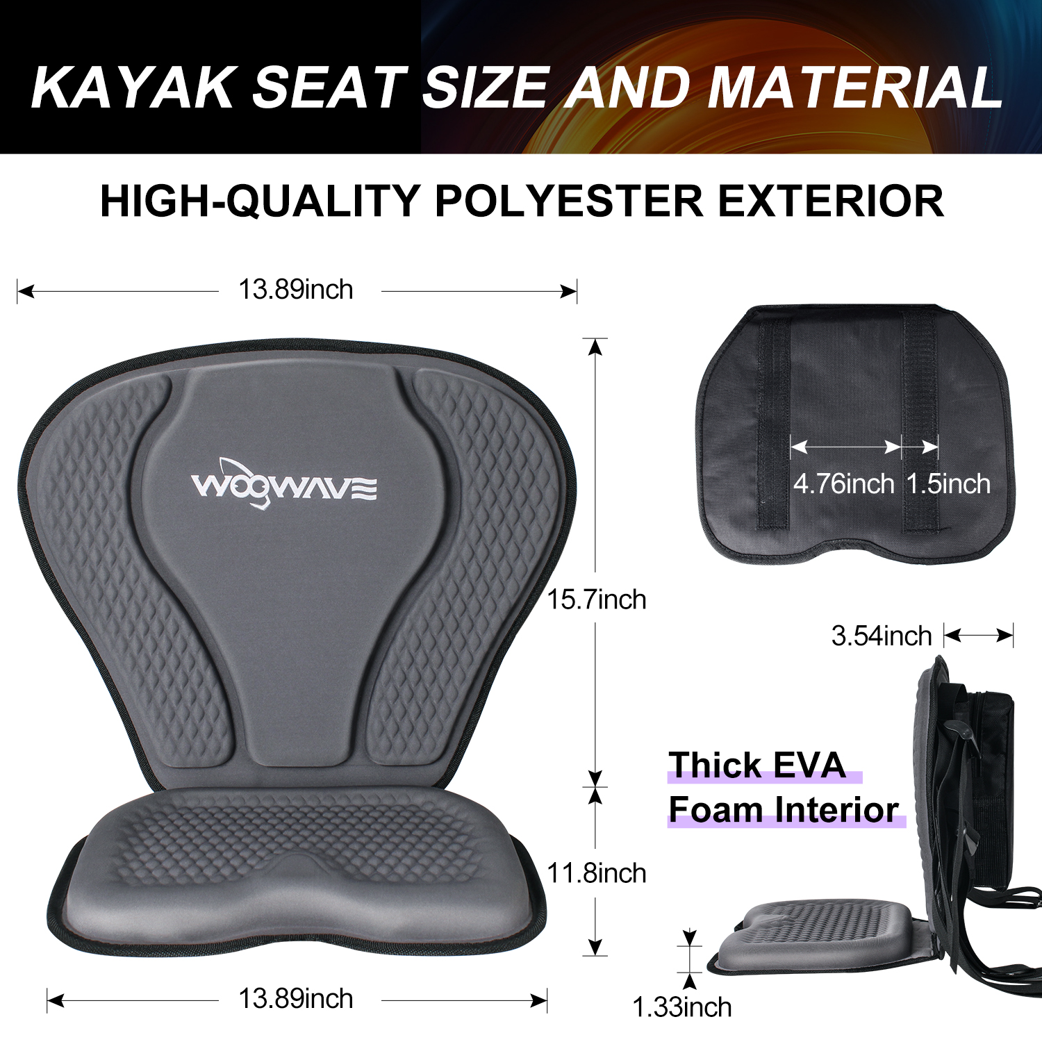 Small Bag Included Black Thicker Style Kayak Seat for Fishing Boat 20.2*18.6x2.9inches