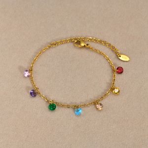 Quality Fashion Luxury Lady Women's Jewelry Gold Plated Stainless Steel Charm Bracelet with Colorful Zirconia for Women wholesale