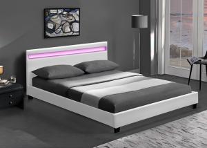 Quality Luxury Upholstered Faux Leather Queen Size Bed With Led Light EN1725 BSCI Certification wholesale
