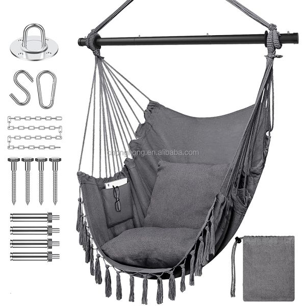 100*130cm 320g Polyester-cotton Hanging Rope Swing Hammock With Two Pillows