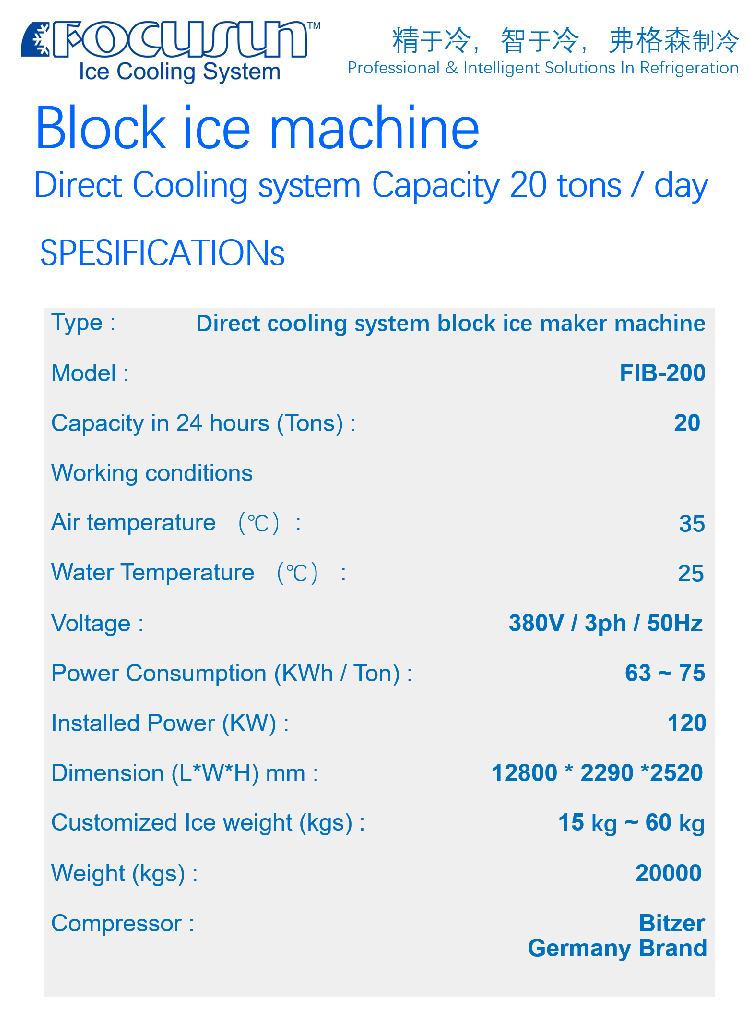 20 Tons Per Day Industrial Direct Cooling System Block Ice Maker for Ice Block Shape