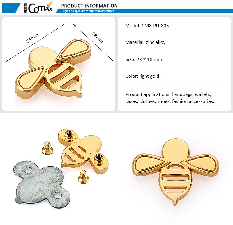 Printed Bee Shape Metal Logo Custom For Garment Nickel Free Gold Plated Name Tag