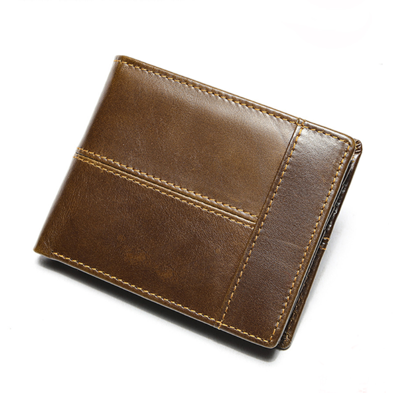 Fashionable Men's Leather Short Wallet with RFID Function and Vintage Cash Holder