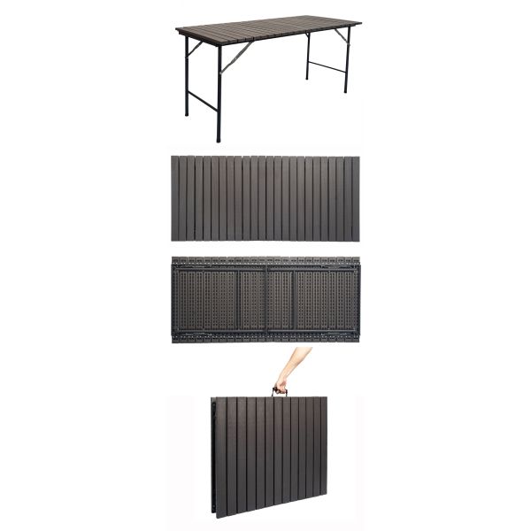 Metal Outdoor Foldable Portable Wood Grain HDPE Plastic Folding Beer Picnic Dining Table