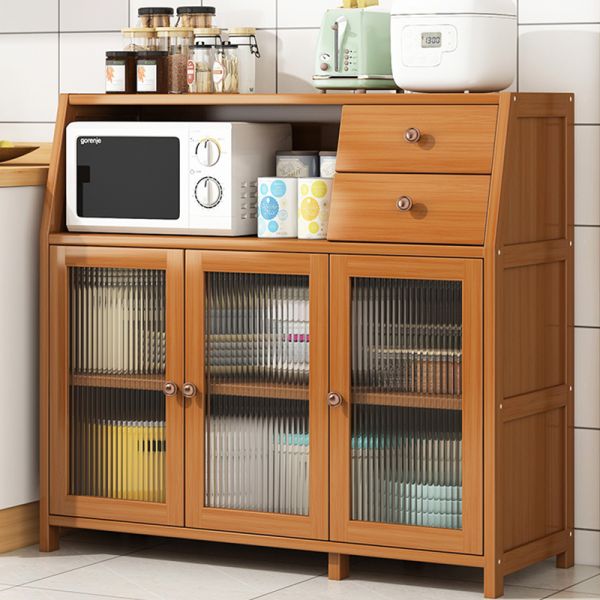 Mail Packing Y Large Space Kitchen Bakers Rack with Storage Shelves BAMBOO Material Standing Microwave Oven Stand