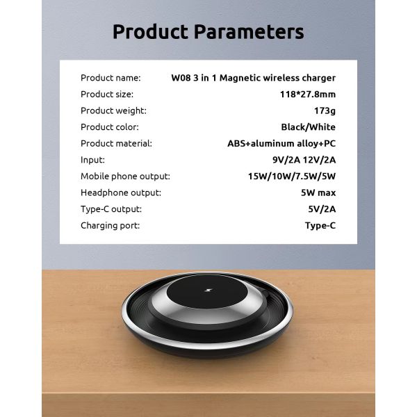 Magnetic 3 In 1 Wireless Charging Stand Foldable 15W With Private Mold